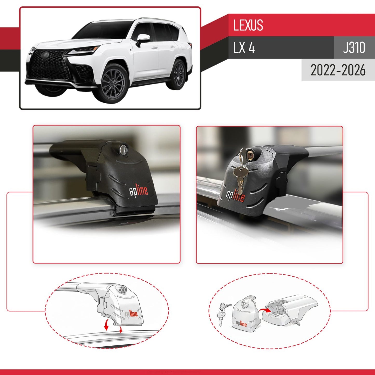 Compatible with Lexus LX 600 2022-2025 ACE-2 Car Roof Rack Cross Bar Grey Aluminium 2 Bars