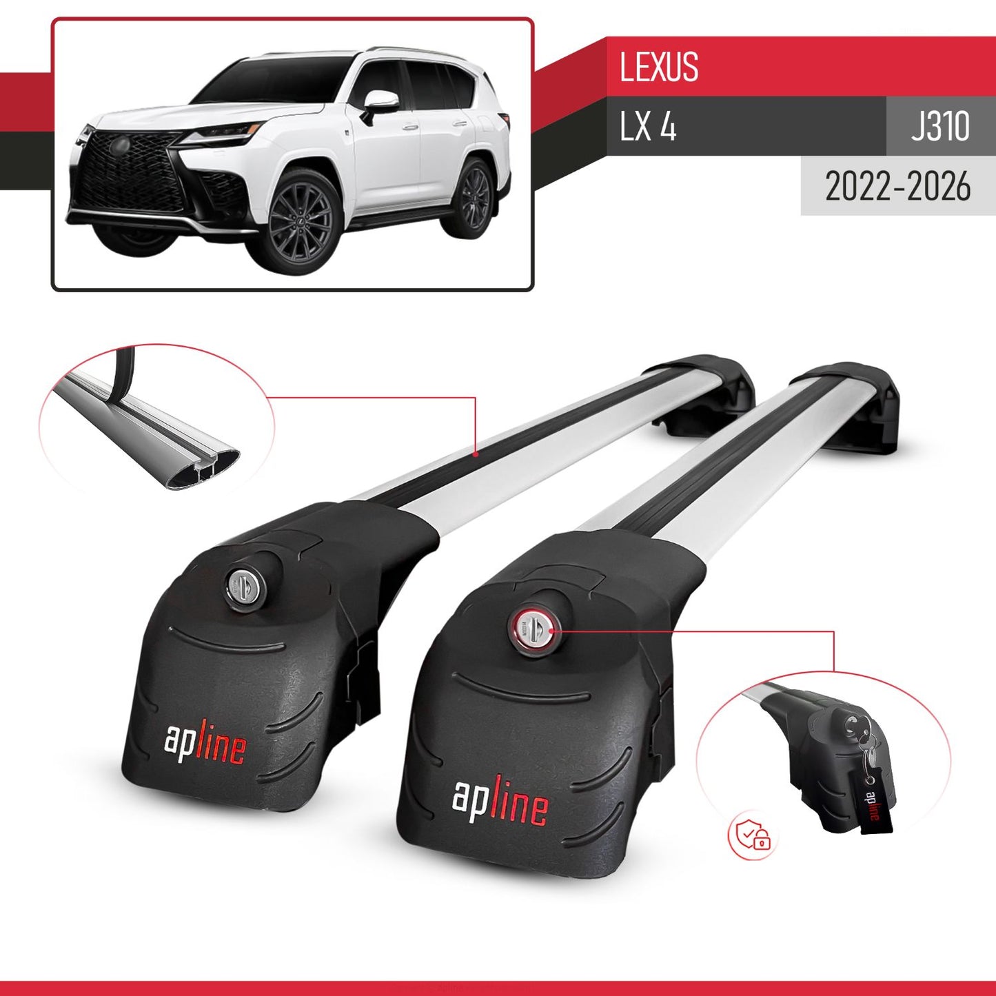 Compatible with Lexus LX 600 2022-2025 ACE-2 Car Roof Rack Cross Bar Grey Aluminium 2 Bars