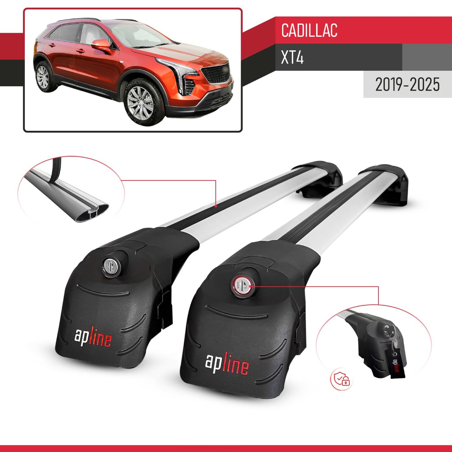Compatible avec Cadillac XT4 2019-2025 ACE-2 modèle Barres de Toit Railing Porte-Bagages de Voiture Gris Aluminium Barres