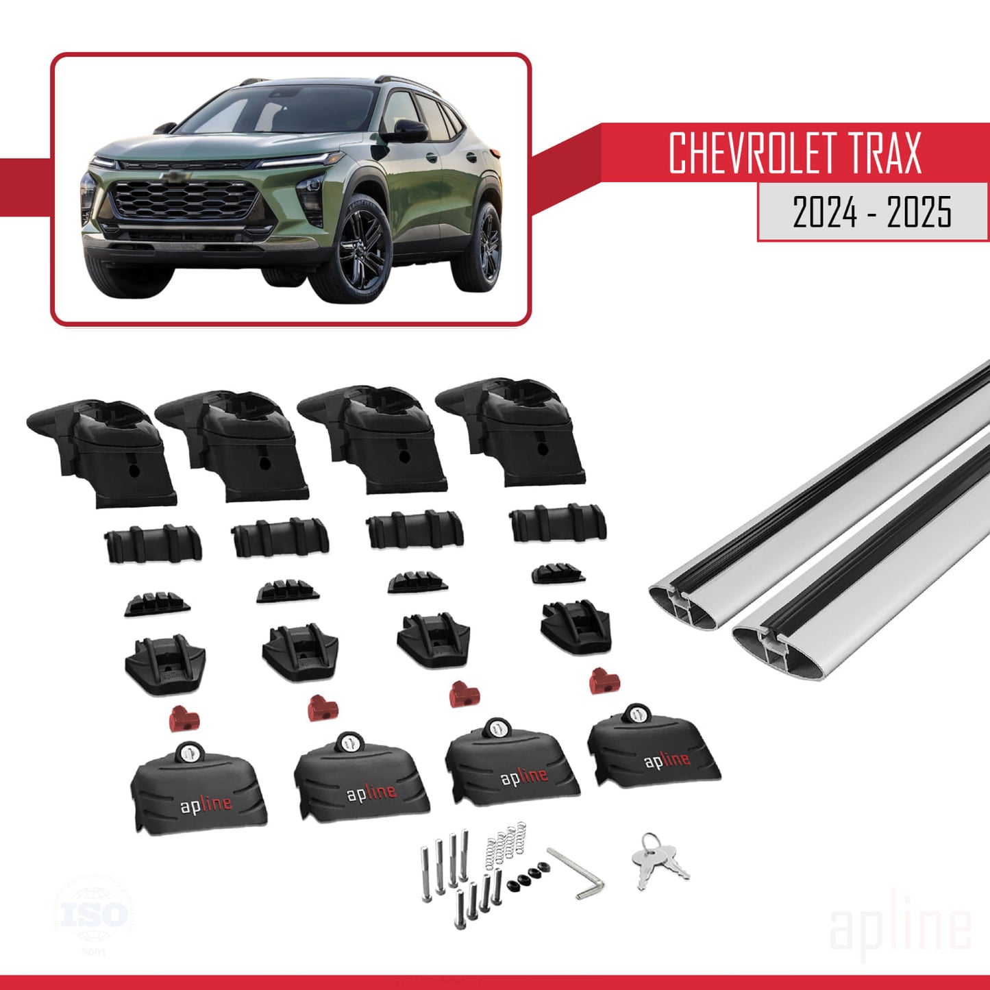 Compatible with Chevrolet Trax 2024-2025 ACE-2 Car Roof Rack Cross Bar Grey Aluminium 2 Bars