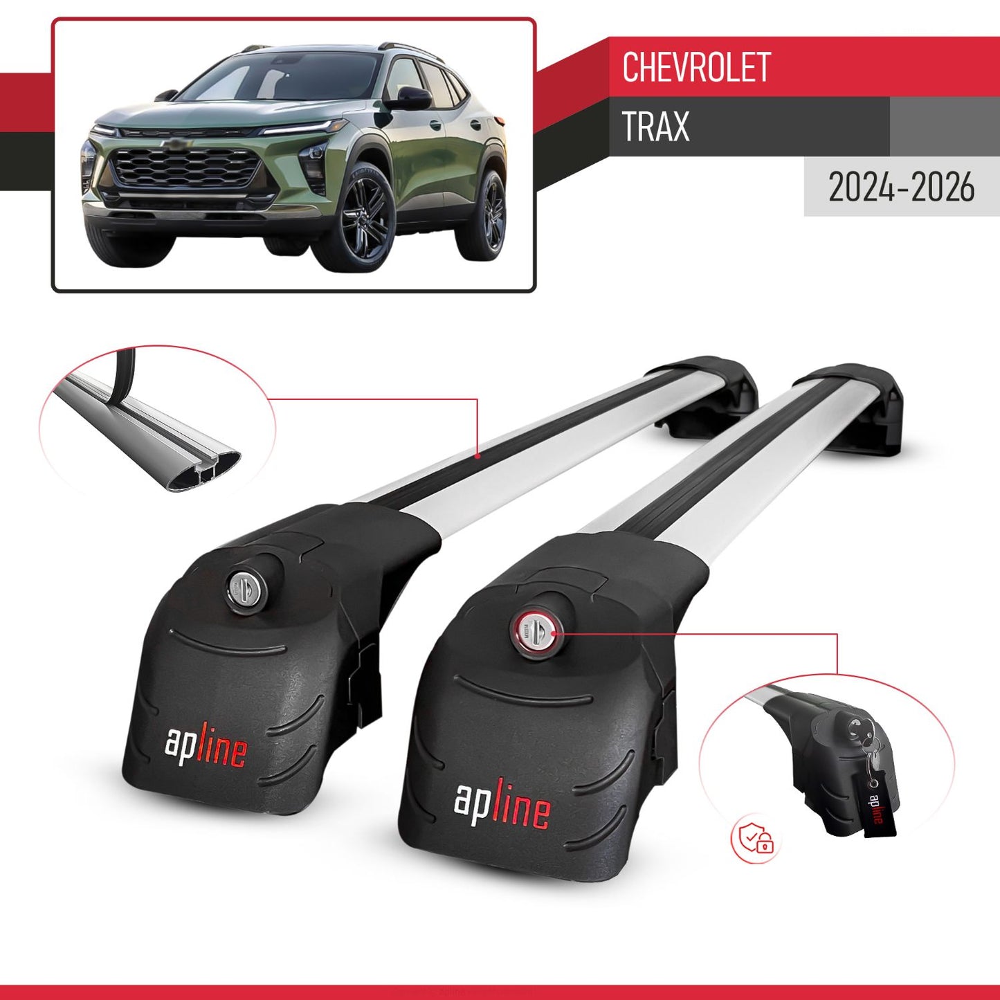 Compatible avec Chevrolet Trax 2024-2026 ACE-2 modèle Barres de Toit Railing Porte-Bagages de Voiture Gris Aluminium Barres