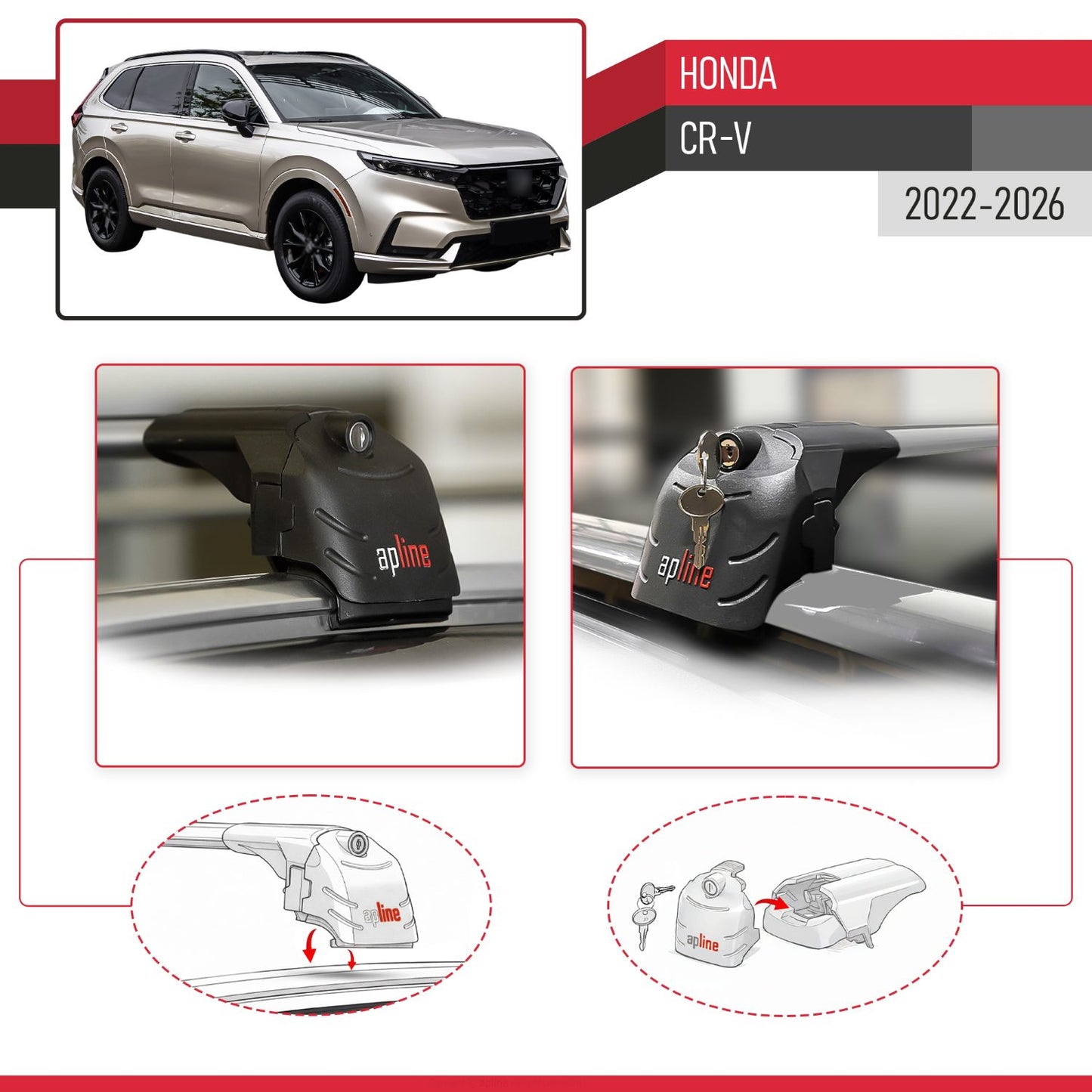 Compatible with Honda CR-V 2022-2025 ACE-2 Car Roof Rack Cross Bar Grey Aluminium 2 Bars