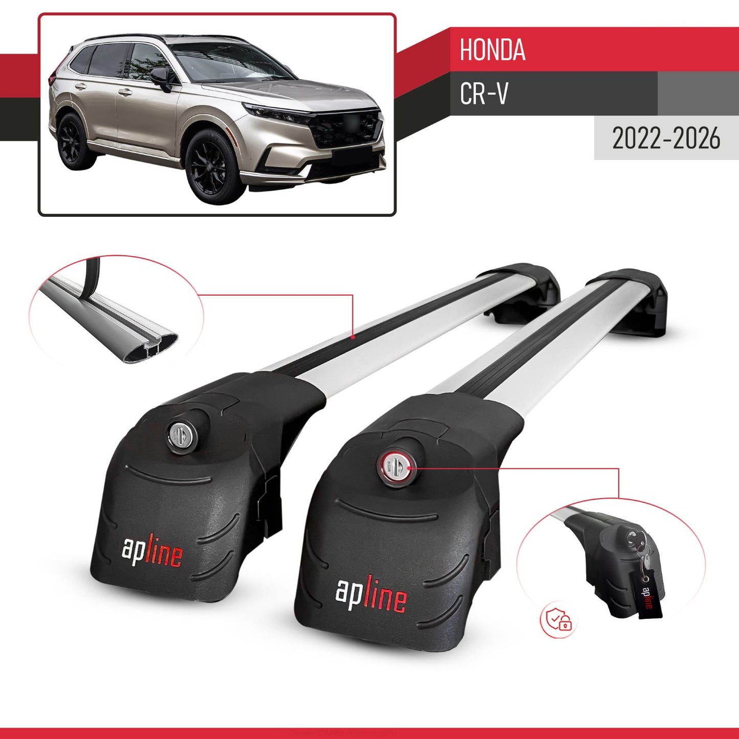 Compatible with Honda CR-V 2022-2025 ACE-2 Car Roof Rack Cross Bar Grey Aluminium 2 Bars
