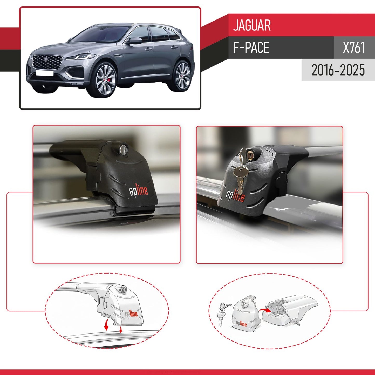Compatible avec Jaguar F-Pace (X761) 2016-2025 ACE-2 modèle Barres de Toit Railing Porte-Bagages de Voiture Gris Aluminium Barres