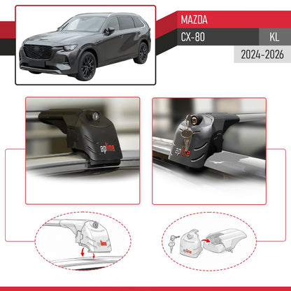 Compatible with Mazda CX-80 2024-2025 ACE-2 Car Roof Rack Cross Bar Grey Aluminium 2 Bars
