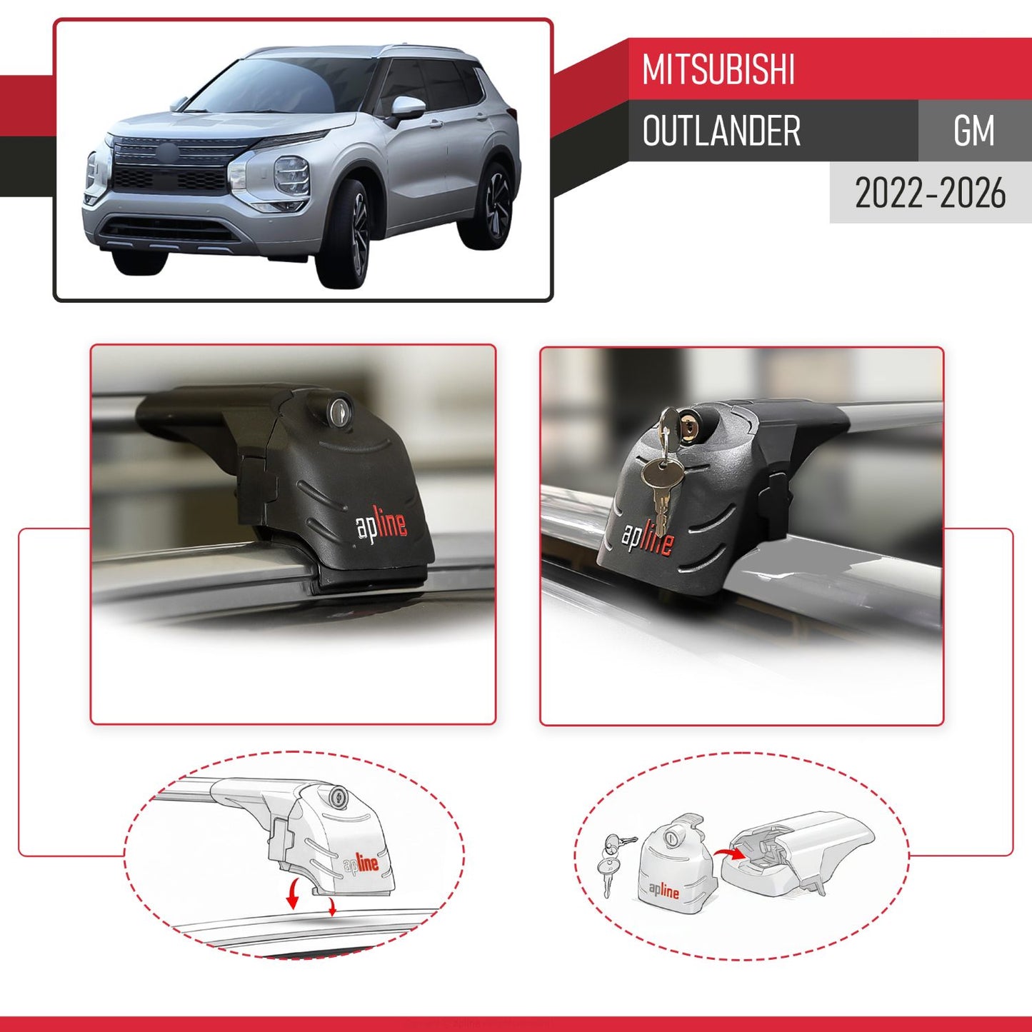 Compatible avec Mitsubishi Outlander (GM) 2022-2026 ACE-2 modèle Barres de Toit Railing Porte-Bagages de Voiture Gris Aluminium Barres