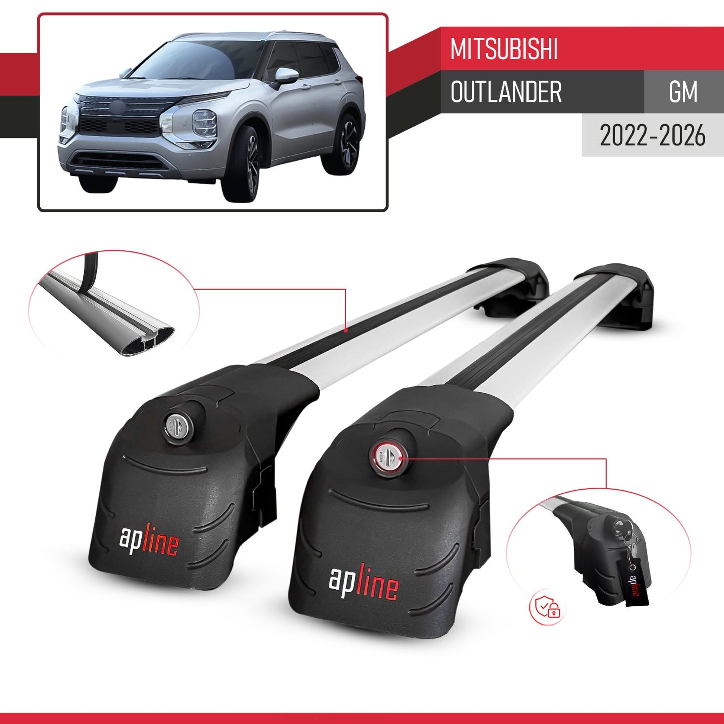 Compatible avec Mitsubishi Outlander (GM) 2022-2026 ACE-2 modèle Barres de Toit Railing Porte-Bagages de Voiture Gris Aluminium Barres