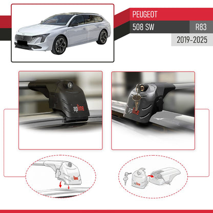 Compatible with Peugeot 508 SW 2019-2025 ACE-2 Car Roof Rack Cross Bar Grey Aluminium 2 Bars