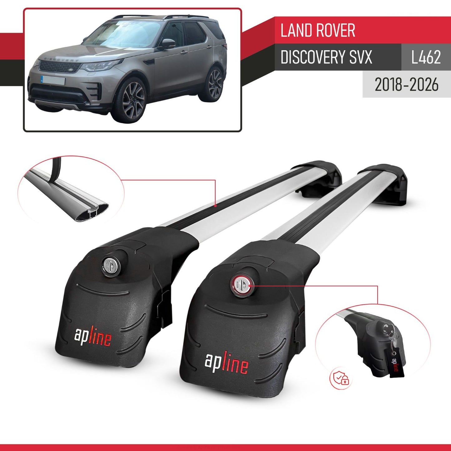 Compatible avec Land Rover Discovery SVX (L462) 2018-2026 ACE-2 modèle Barres de Toit Railing Porte-Bagages de Voiture Gris Aluminium Barres