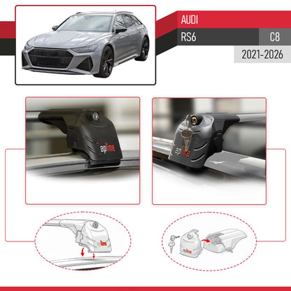 Compatible avec Audi RS6 (C8) 2021-2026 ACE-2 modèle Barres de Toit Railing Porte-Bagages de Voiture Gris Aluminium Barres