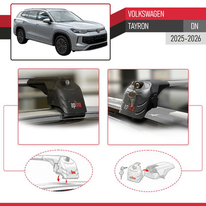 Compatible avec Volkswagen Tayron (DN) 2025-2026 ACE-2 modèle Barres de Toit Railing Porte-Bagages de Voiture Gris Aluminium Barres