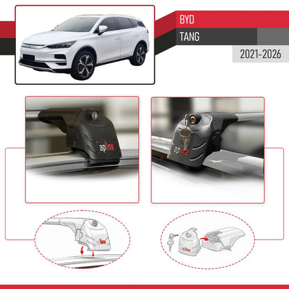 Compatible avec BYD Tang 2021-2026 ACE-2 modèle Barres de Toit Railing Porte-Bagages de Voiture Gris Aluminium Barres