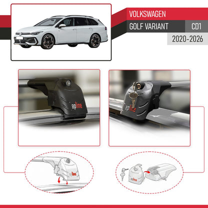 Compatible with Volkswagen Golf Variant 2024-2025 ACE-2 Car Roof Rack Cross Bar Grey Aluminium 2 Bars
