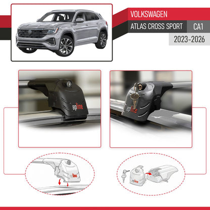 Compatible avec Volkswagen Atlas Cross Sport (CA1) 2023-2026 ACE-2 modèle Barres de Toit Railing Porte-Bagages de Voiture Gris Aluminium Barres