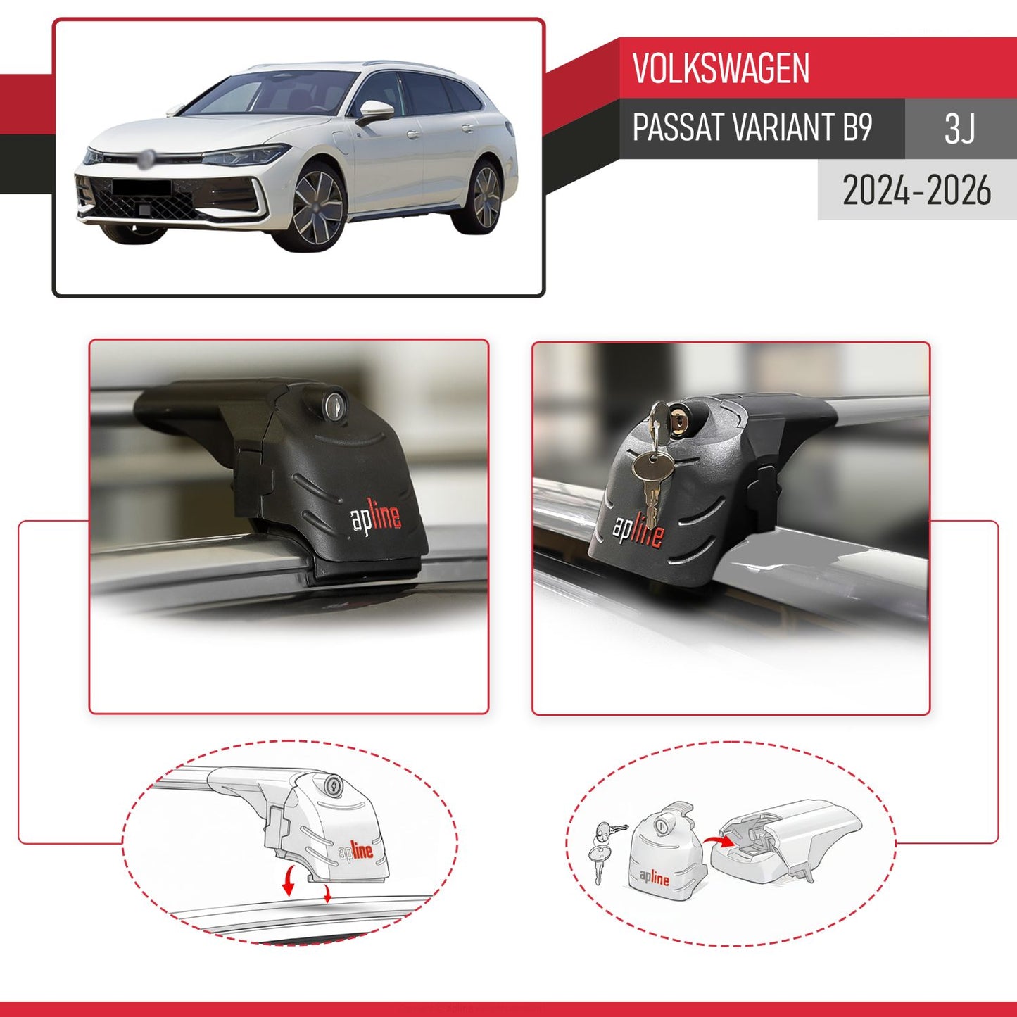 Compatible avec Volkswagen Passat Variant B9 (3J) 2024-2026 ACE-2 modèle Barres de Toit Railing Porte-Bagages de Voiture Gris Aluminium Barres