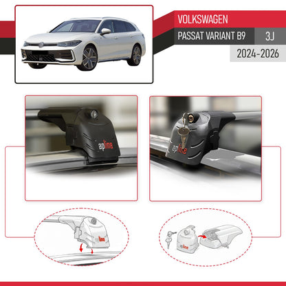 Compatible avec Volkswagen Passat Variant B9 (3J) 2024-2026 ACE-2 modèle Barres de Toit Railing Porte-Bagages de Voiture Gris Aluminium Barres