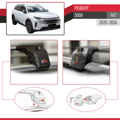 Compatible avec Peugeot 5008 (P67) 2025-2026 ACE-2 modèle Barres de Toit Railing Porte-Bagages de Voiture Gris Aluminium Barres