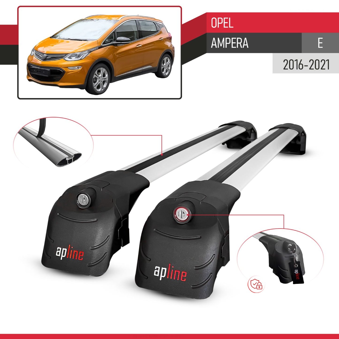 Compatible avec Opel Ampera E 2016-2021 ACE-2 modèle Barres de Toit Railing Porte-Bagages de Voiture Gris Aluminium Barres