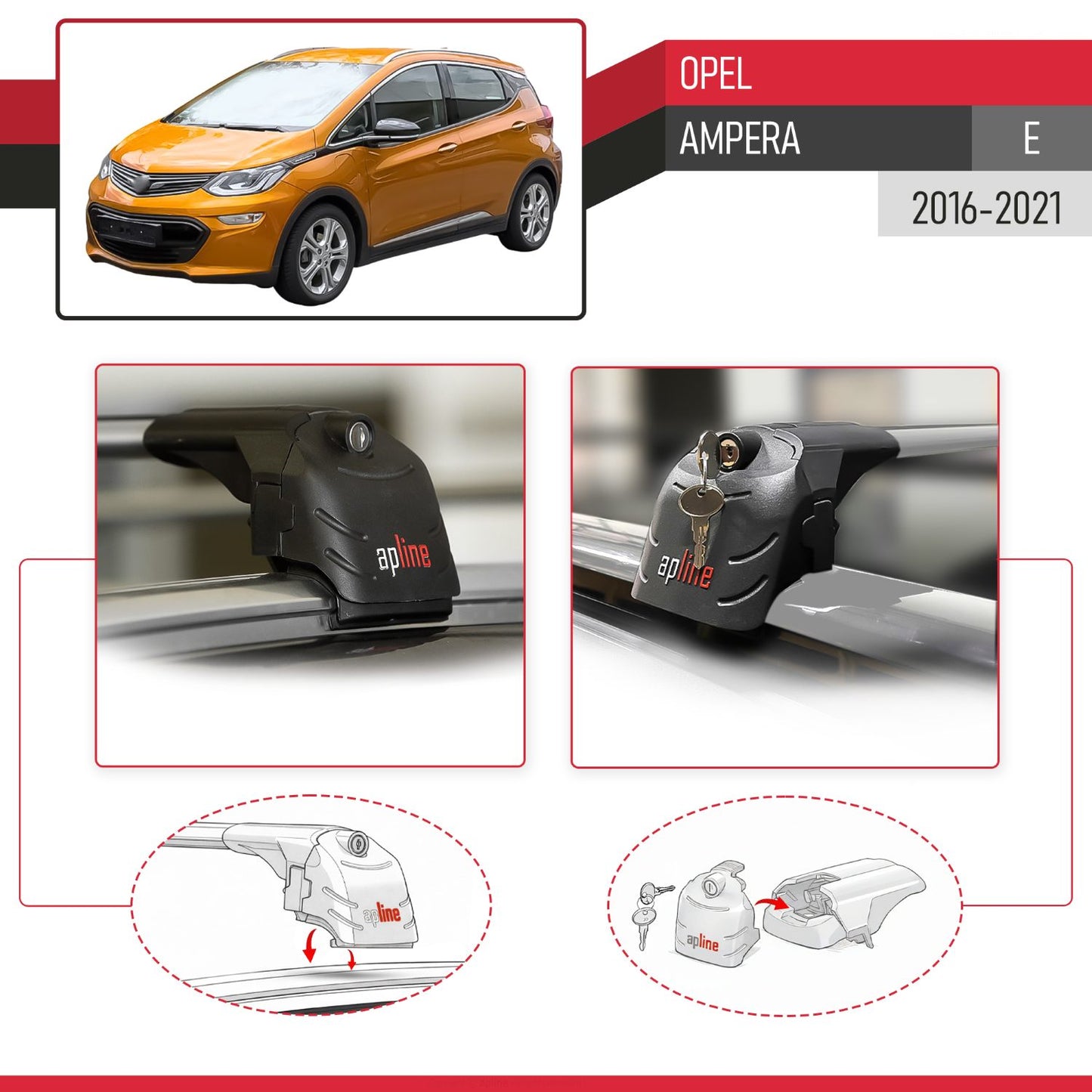 Compatible avec Opel Ampera E 2016-2021 ACE-2 modèle Barres de Toit Railing Porte-Bagages de Voiture Gris Aluminium Barres