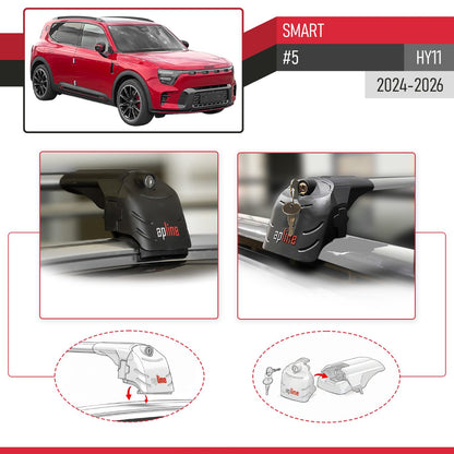Compatible avec SMART #5 (HY11) 2024-2026 ACE-2 modèle Barres de Toit Railing Porte-Bagages de Voiture Gris Aluminium Barres