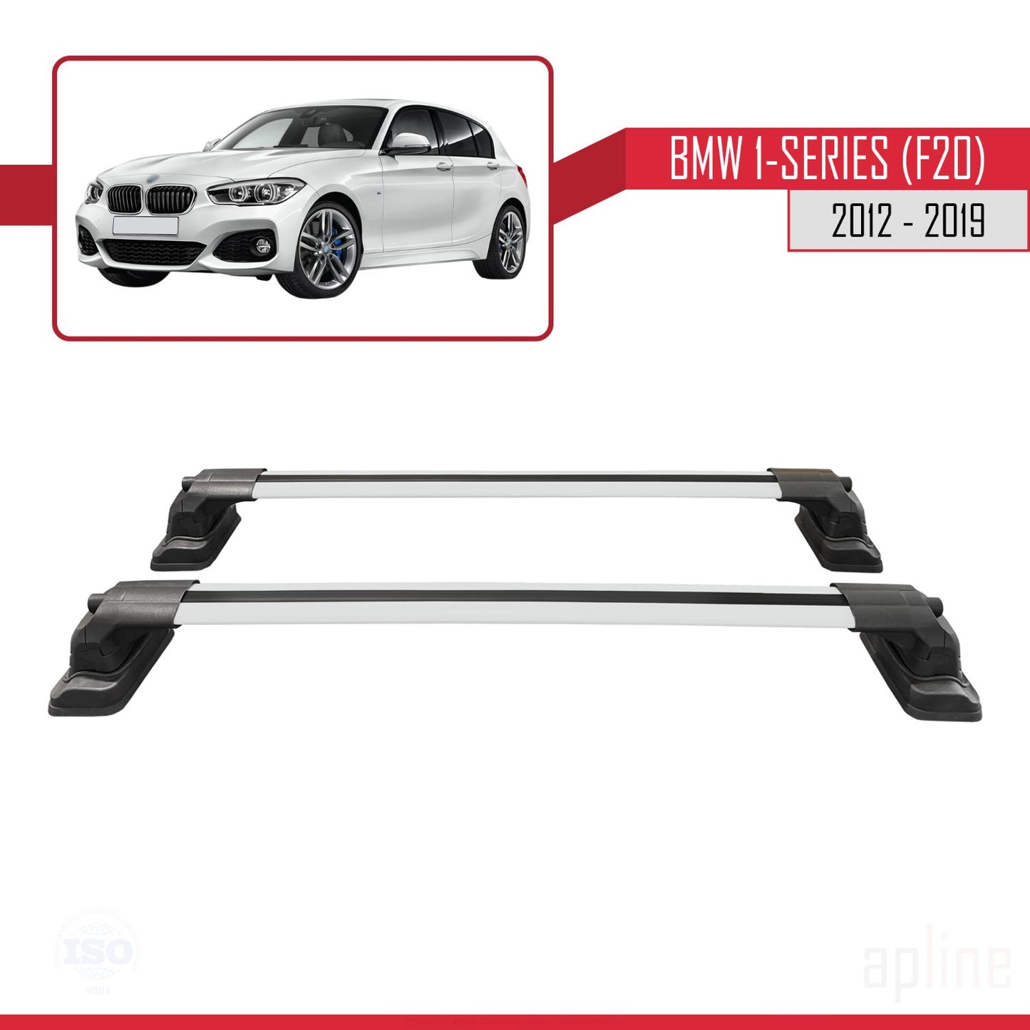 Compatible with BMW 1 Series (F20) 2012-2019 ACE-3 Car Roof Rack Cross Bar Grey Aluminium 2 Bars