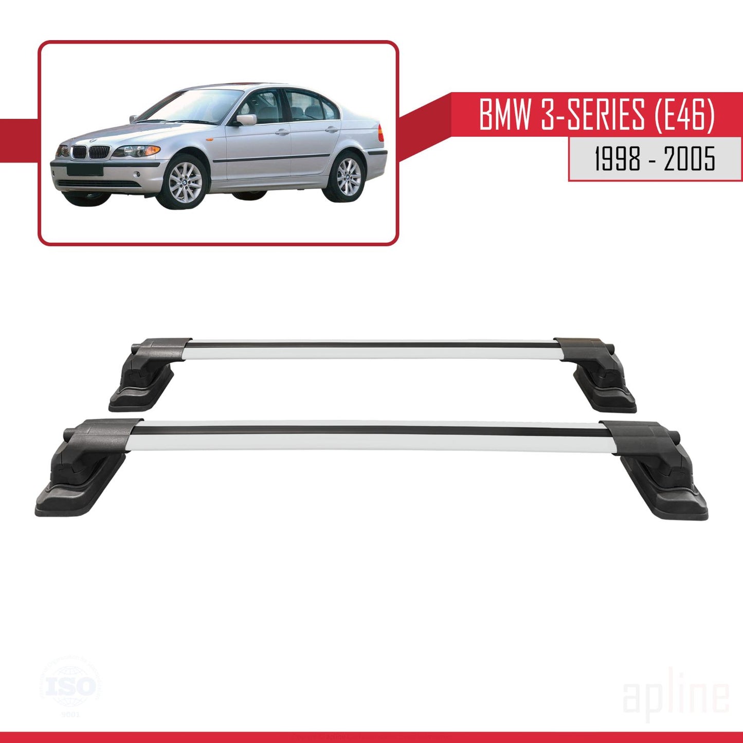 Compatible avec BMW Série 3 (E46) 1998-2005 ACE-3 Barres de Toit Railing Porte-Bagages de Voiture Gris Aluminium 2 Barres