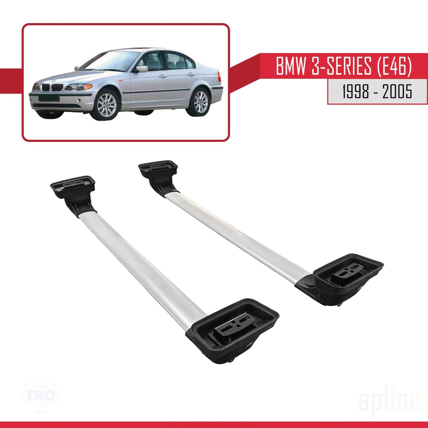 Compatible avec BMW Série 3 (E46) 1998-2005 ACE-3 Barres de Toit Railing Porte-Bagages de Voiture Gris Aluminium 2 Barres