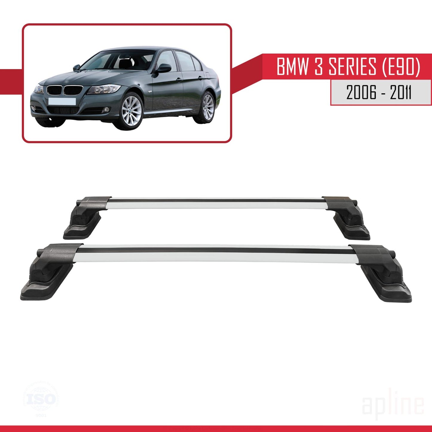 Compatible avec BMW Série 3 (E90) 2006-2011 ACE-3 Barres de Toit Railing Porte-Bagages de Voiture Gris Aluminium 2 Barres