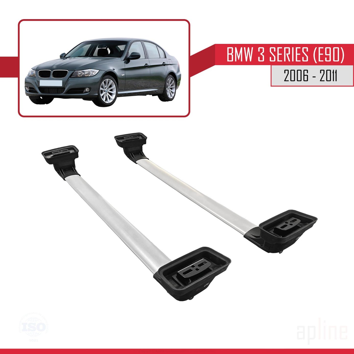 Compatible avec BMW Série 3 (E90) 2006-2011 ACE-3 Barres de Toit Railing Porte-Bagages de Voiture Gris Aluminium 2 Barres