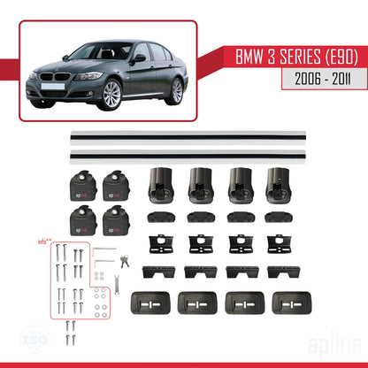 Compatible avec BMW Série 3 (E90) 2006-2011 ACE-3 Barres de Toit Railing Porte-Bagages de Voiture Gris Aluminium 2 Barres