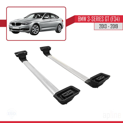 Compatible with BMW 3 Series Gran Turismo (F34) 2013-2019 ACE-3 Car Roof Rack Cross Bar Grey Aluminium 2 Bars