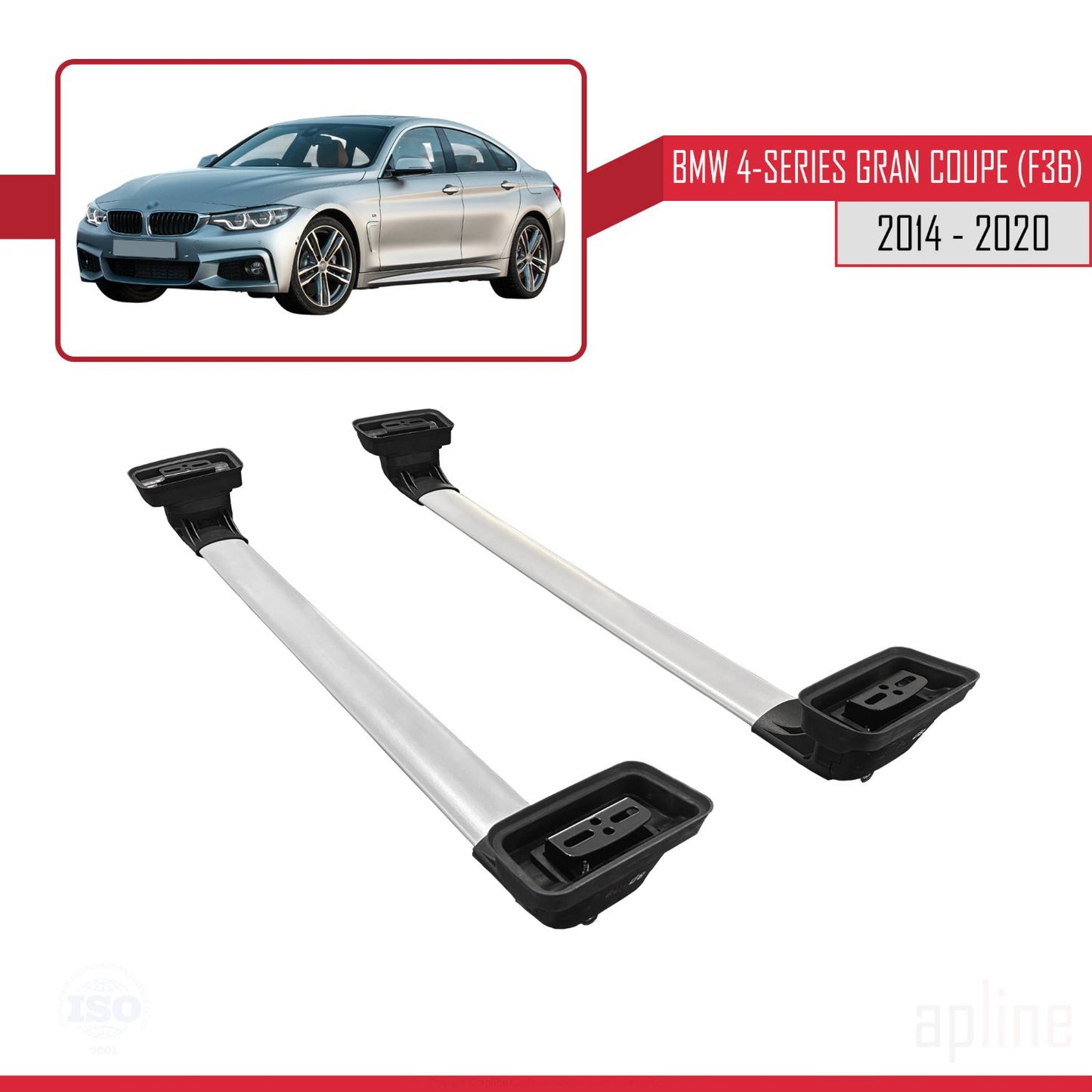 Compatible avec BMW Série 4 Gran Coupe (F36) 2014-2020 ACE-3 Barres de Toit Railing Porte-Bagages de Voiture Gris Aluminium 2 Barres