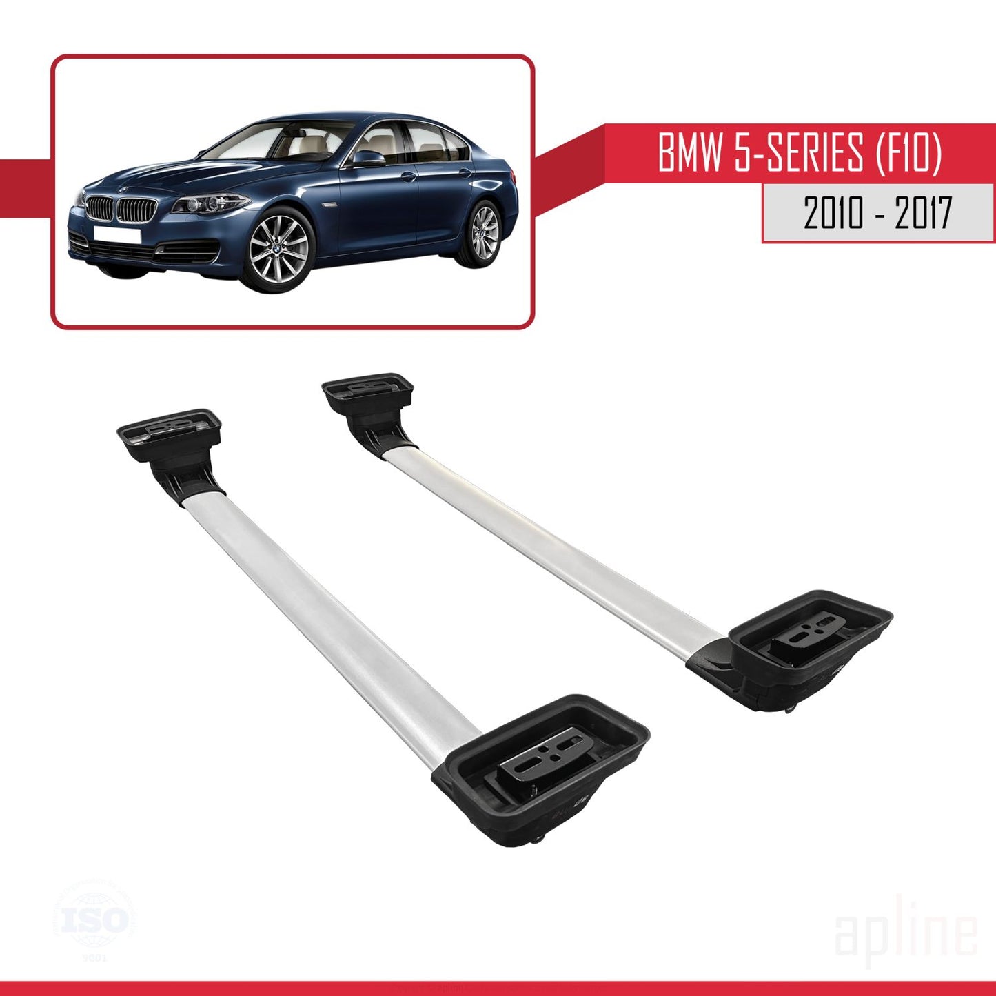 Compatible avec BMW Série 5 (F10) 2010-2017 ACE-3 Barres de Toit Railing Porte-Bagages de Voiture Gris Aluminium 2 Barres
