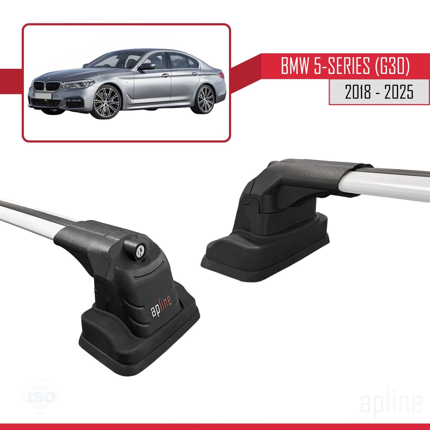 Compatible avec BMW Série 5 (G30) 2018-2025 ACE-3 Barres de Toit Railing Porte-Bagages de Voiture Gris Aluminium 2 Barres
