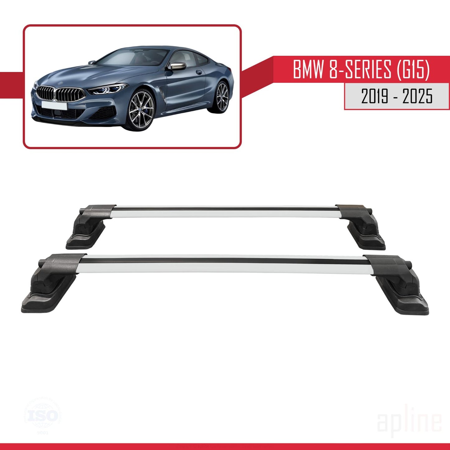 Compatible avec BMW Série 8 (G15) 2019-2025 ACE-3 Barres de Toit Railing Porte-Bagages de Voiture Gris Aluminium 2 Barres