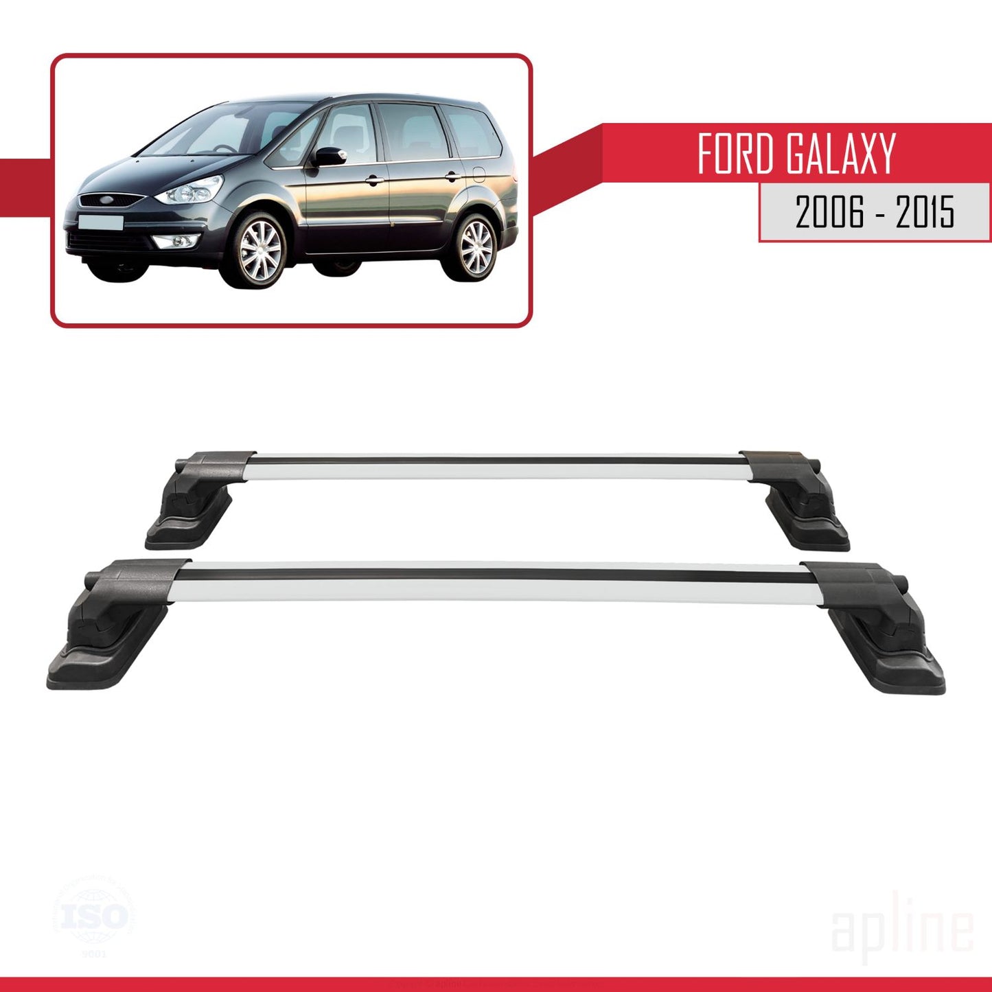 Compatible avec Ford Galaxy (MK3) 2006-2015 ACE-3 Barres de Toit Railing Porte-Bagages de Voiture Gris Aluminium 2 Barres