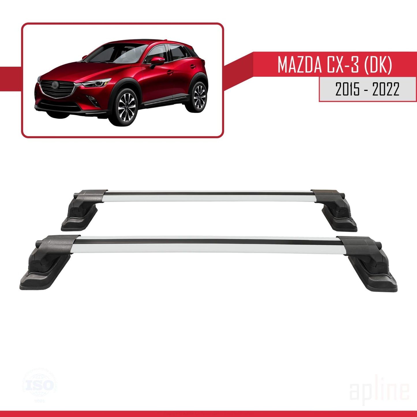 Compatible avec Mazda CX-3 (DK) 2015-2022 ACE-3 Barres de Toit Railing Porte-Bagages de Voiture Gris Aluminium 2 Barres