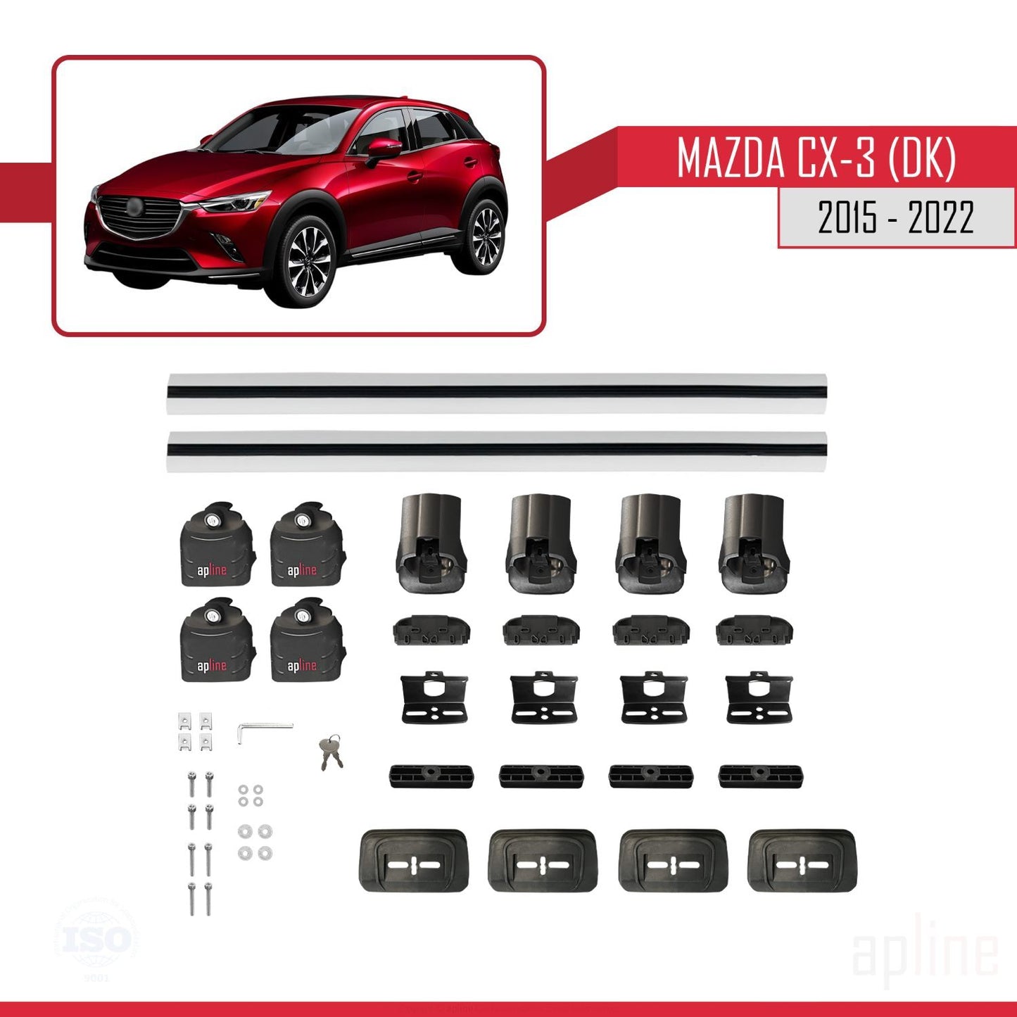 Compatible avec Mazda CX-3 (DK) 2015-2022 ACE-3 Barres de Toit Railing Porte-Bagages de Voiture Gris Aluminium 2 Barres