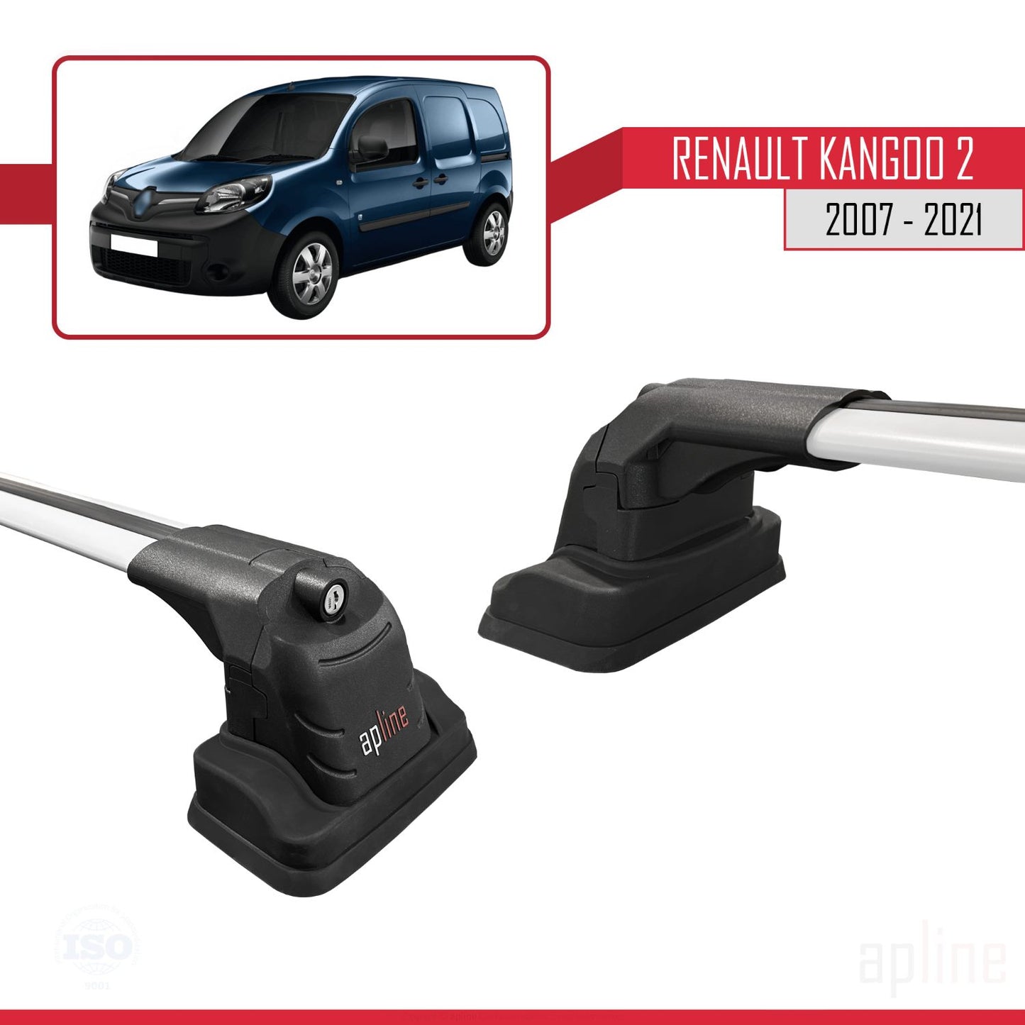 Compatible avec Renault Kangoo 2 2007-2021 ACE-3 Barres de Toit Railing Porte-Bagages de Voiture Gris Aluminium 2 Barres