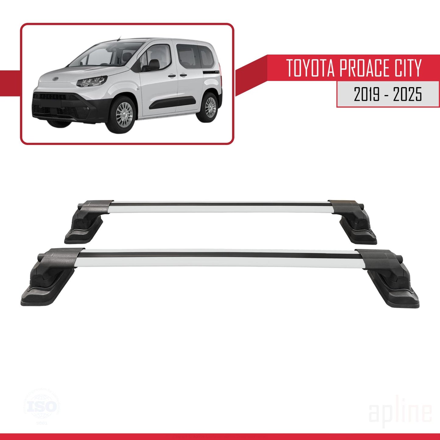 Compatible avec Toyota Proace City 2019-2025 ACE-3 Barres de Toit Railing Porte-Bagages de Voiture Gris Aluminium 2 Barres