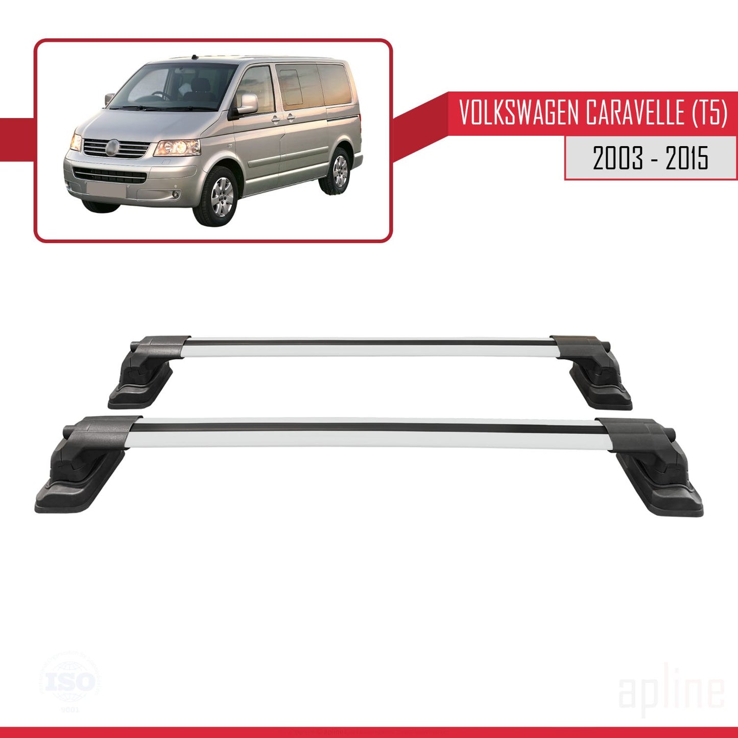 Compatible avec Volkswagen Caravelle (T5) 2003-2015 ACE-3 Barres de Toit Railing Porte-Bagages de Voiture Gris Aluminium 2 Barres