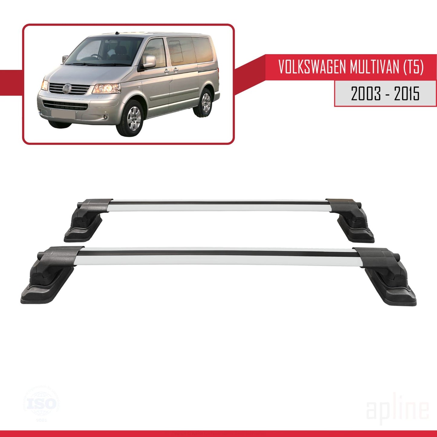 Compatible avec Volkswagen Multivan (T5) 2003-2015 ACE-3 Barres de Toit Railing Porte-Bagages de Voiture Gris Aluminium 2 Barres