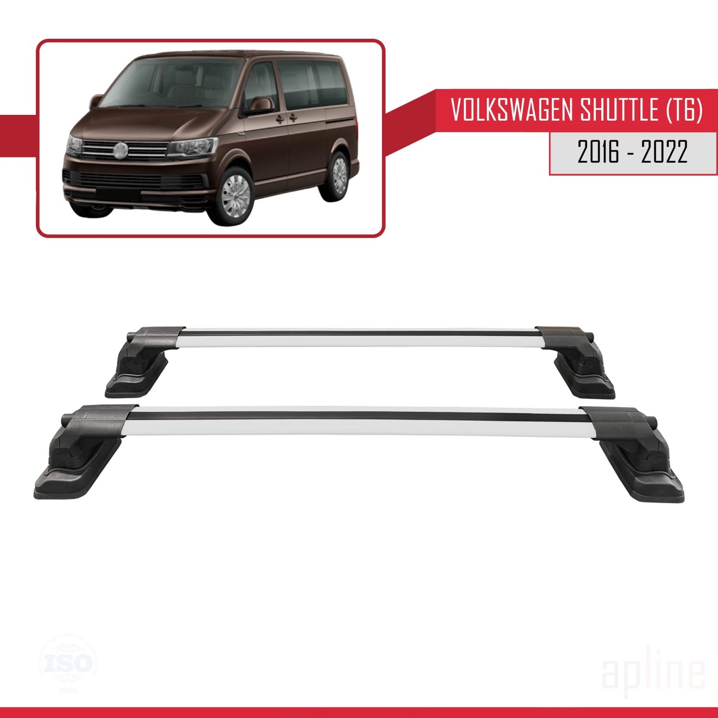 Compatible avec Volkswagen Shuttle (T6) 2016-2022 ACE-3 Barres de Toit Railing Porte-Bagages de Voiture Gris Aluminium 2 Barres