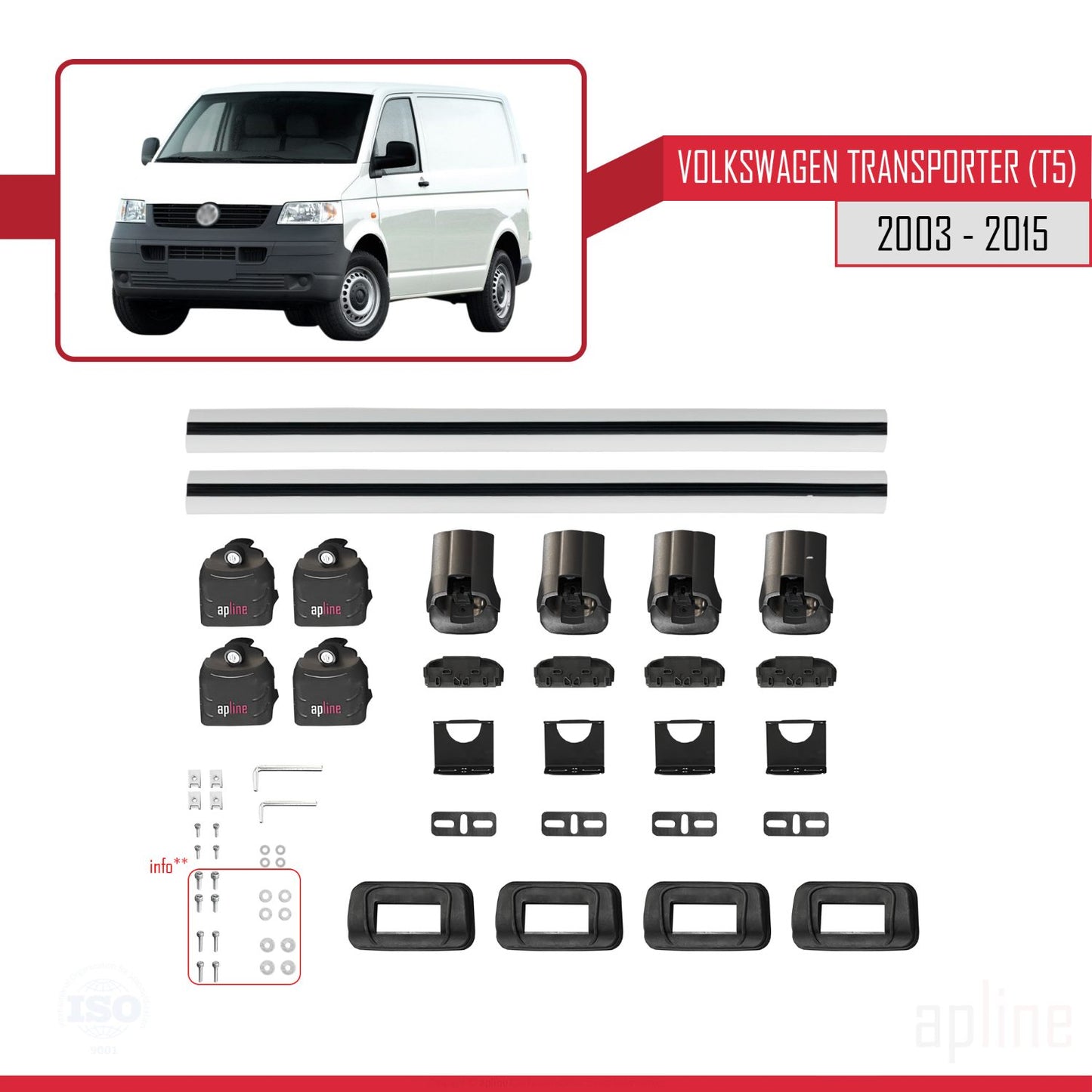 Compatible avec Volkswagen Transporter (T5) 2003-2015 ACE-3 Barres de Toit Railing Porte-Bagages de Voiture Gris Aluminium 2 Barres