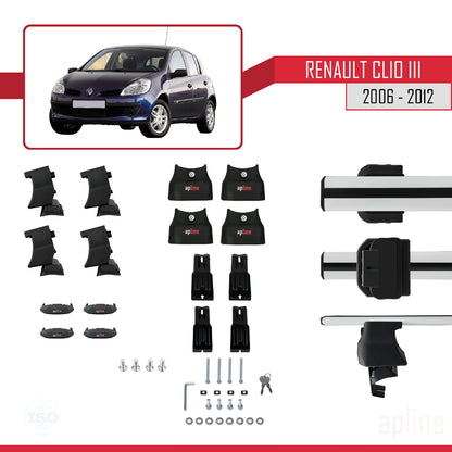 Compatible avec Renault Clio 3 2006-2012 ACE-4 Barres de Toit Railing Porte-Bagages de Voiture Gris Aluminium 2 Barres