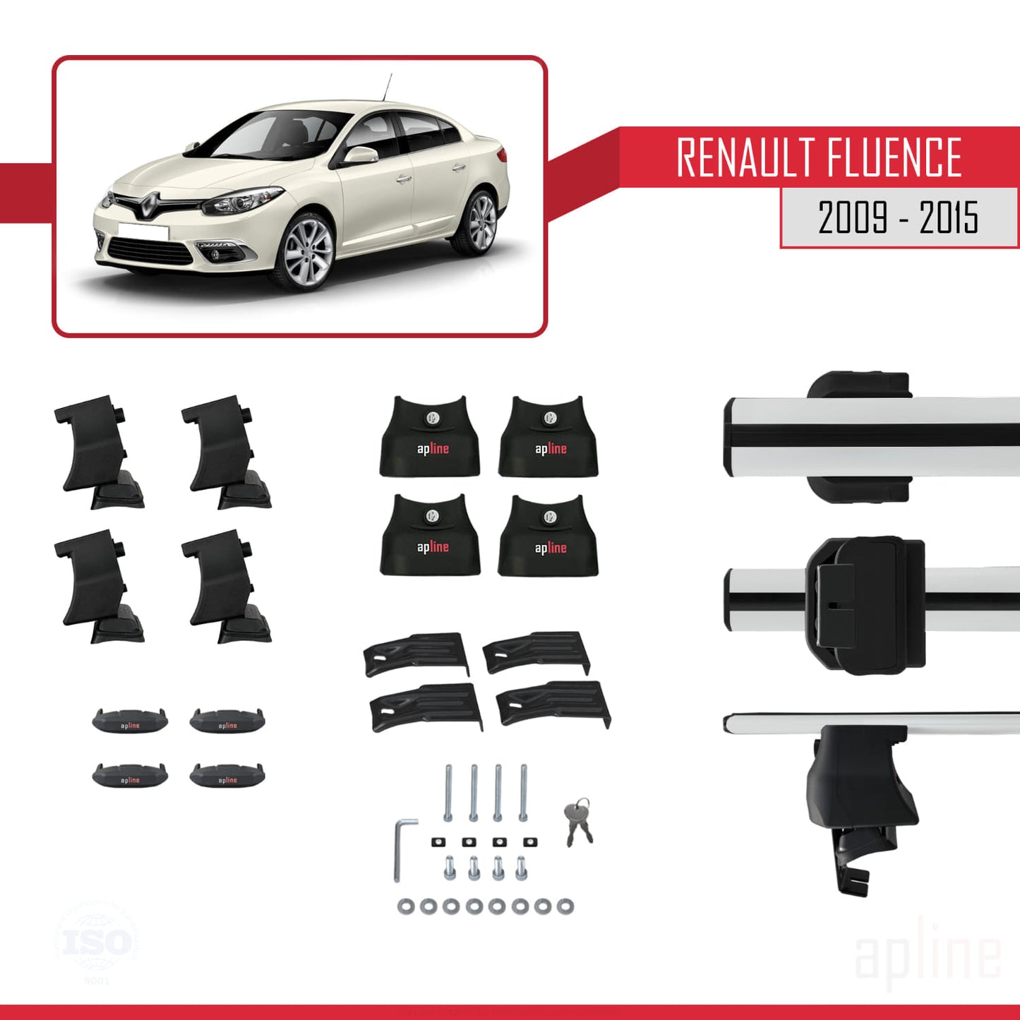 Compatible avec Renault Fluence 2009-2015 ACE-4 Barres de Toit Railing Porte-Bagages de Voiture Gris Aluminium 2 Barres