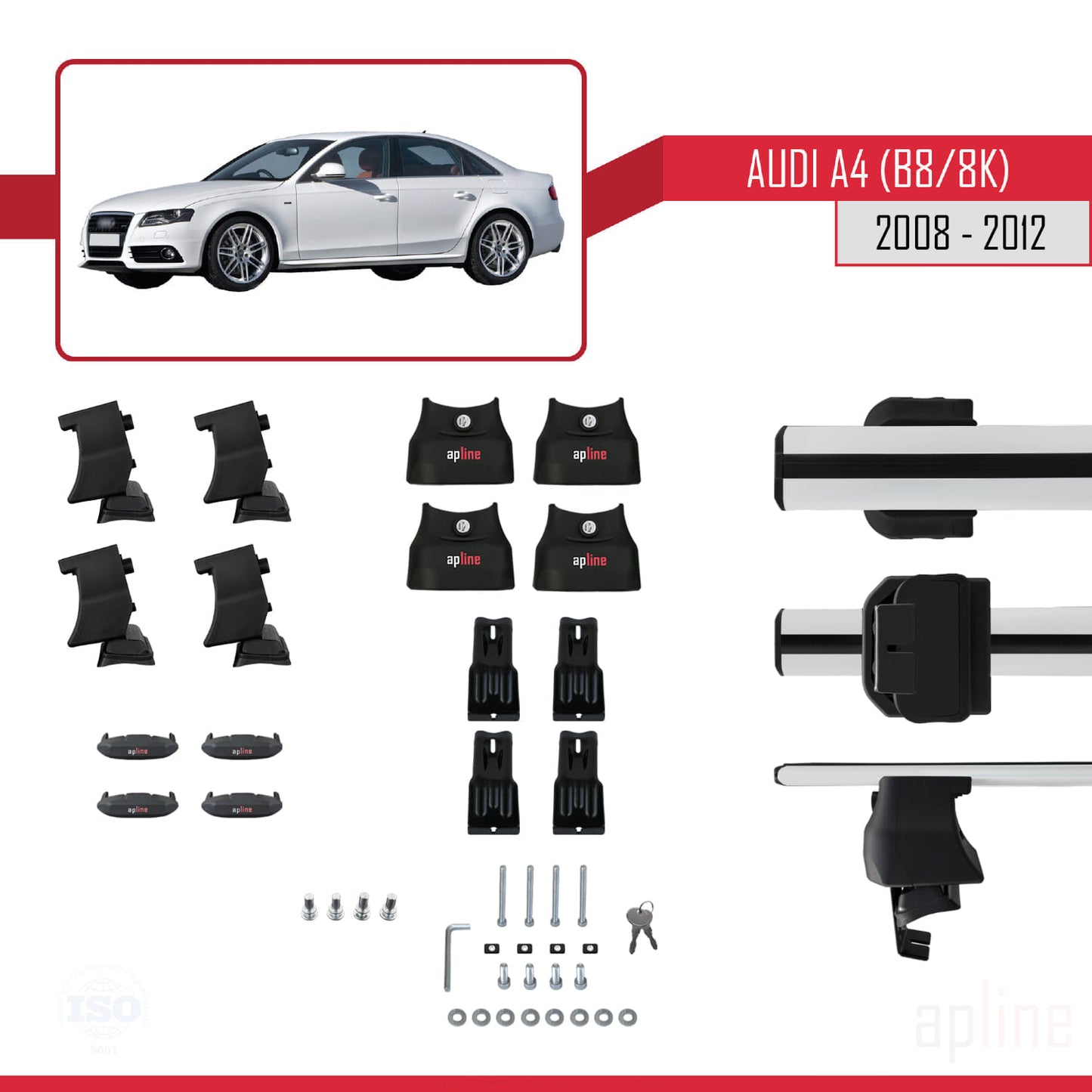 Compatible avec A4 (B8) Pre-Facelift 2008-2012 ACE-4 Barres de Toit Railing Porte-Bagages de Voiture Gris Aluminium 2 Barres