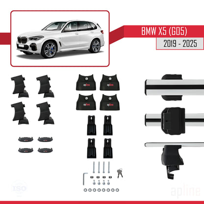 Compatible avec BMW X5 (G05) 2019-2025 ACE-4 Barres de Toit Railing Porte-Bagages de Voiture Gris Aluminium 2 Barres