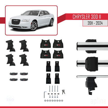 Compatible avec Chrysler 300 II (LD) 2011-2023 ACE-4 Barres de Toit Railing Porte-Bagages de Voiture Gris Aluminium 2 Barres