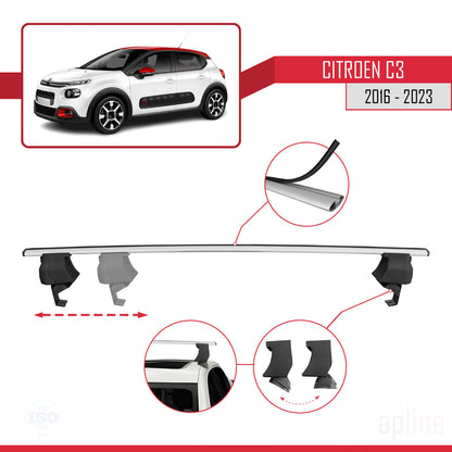 Compatible avec Citroen C3 III (SX/SY) 2016-2023 ACE-4 Barres de Toit Railing Porte-Bagages de Voiture Gris Aluminium 2 Barres